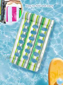 Multi-Color Striped Hollow Inflatable Pool Float Mat, Durable PVC Water Floating Lounge Chair Raft, Portable Foldable Adult Water Bed, Suitable For Beach, Swimming Pool, Sunbathing, Relaxation, Vacation, Travel - 彩色 - 查看 5