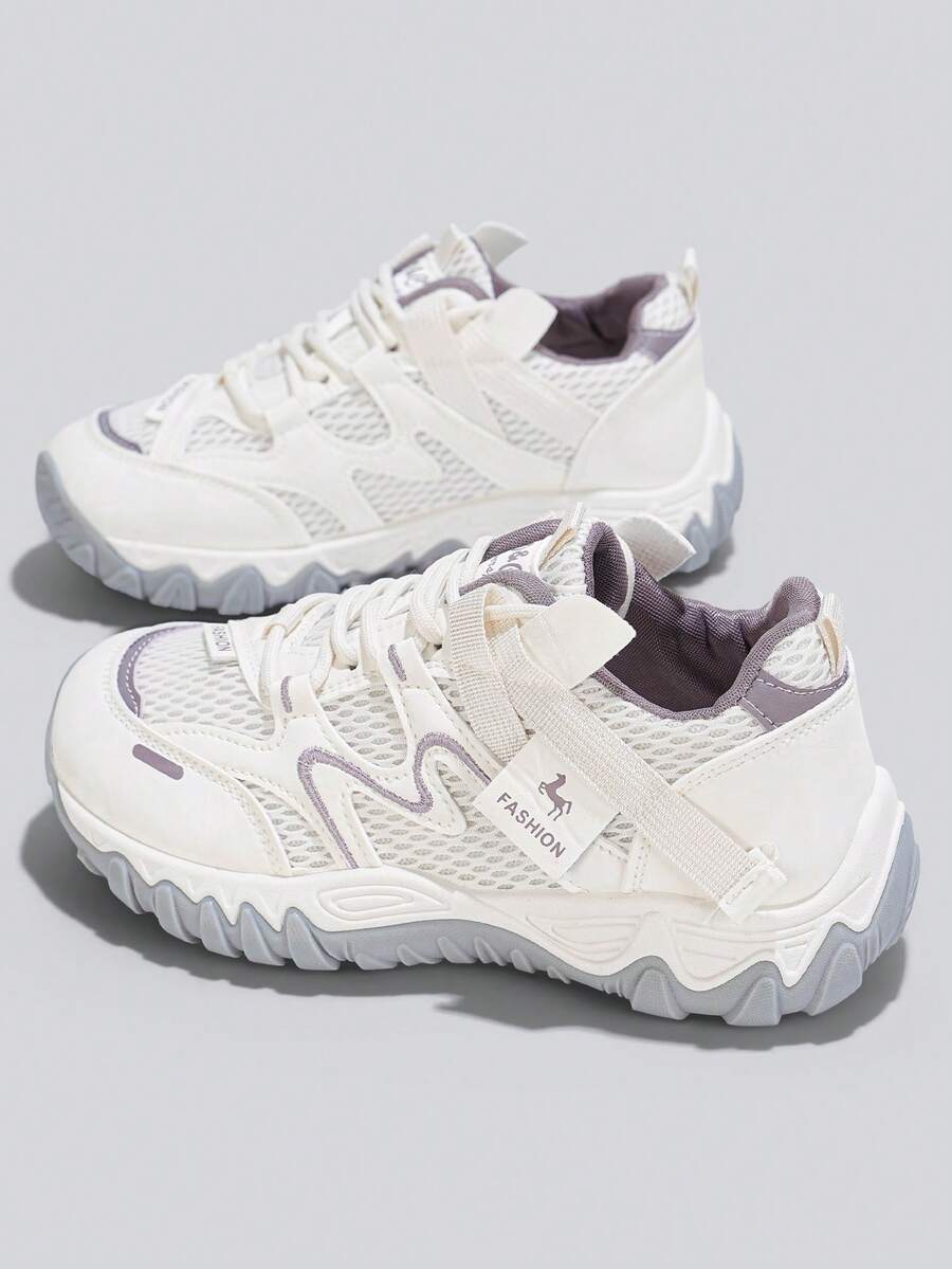 Flipark 1 Pair New Women's Casual Sports Shoes, Tennis Shoes, Preppy Style, Fashionable Women's Colorblock Lace-Up Thick Sole Sneakers, Versatile Daily Commute Casual Chunky Sneakers - Mauve Purple - View 1