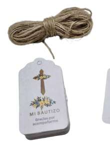 Creative Mariu 100 Etiquetas Colgantes Mi Bautizo, Incluye Cordón - mi bautizo gris - Ver 2
