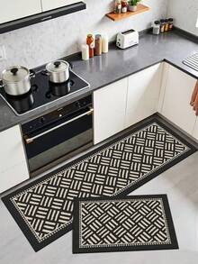 1pc Vintage Geometric Woven Pattern 3.5mm Cut Absorbent Small Rug, Wear-Resistant Kitchen Mat Suitable For Living Room, Laundry Room, Entryway, Indoor Decor - View 2
