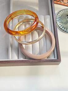 3 件套复古几何木质树脂金属手镯套装，适合女士休闲、派对佩戴 - 彩色 - 查看 15