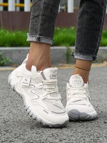 Flipark 1 Pair New Women's Casual Sports Shoes, Tennis Shoes, Preppy Style, Fashionable Women's Colorblock Lace-Up Thick Sole Sneakers, Versatile Daily Commute Casual Chunky Sneakers - Mauve Purple - View 3
