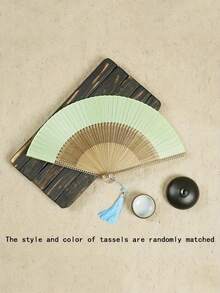 1/2pcs Foldable Handheld Fan With Tassel, Suitable For Outdoor Travel, Dance Performance, Cheongsam Matching, Photography Props, Etc. - Multicolor - View 2