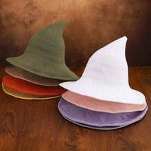 Knitted Witch Hat, Glowing Pumpkin Face Wide Brim Pointed Witch Hat, Halloween Cosplay Party Holiday Costume Accessory - Glow-in-the-dark Pumpkin - View 10