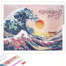 5D 鑽石畫 日落、櫻花、巨浪 - 彩色 - 查看 13