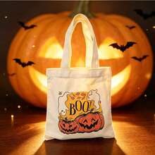 1/5/10pcs Reusable Halloween Trick Or Treat Bags With Handles, Pumpkin Ghost Skeleton Bat Spider Black Cat Little Devil Lantern Patterns, Halloween Theme Party Snack Candy Storage Bags, Trick Or Treat Small Batch Multi-Piece Set - View 10