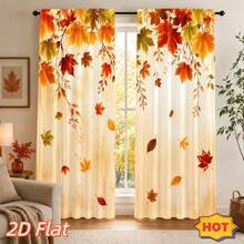 2pcs Autumn Leaf Falling Curtains, Home Decor, Orange-Red Maple Leaf Branch Pattern, Natural Landscape Style, Seasonal Window Decor, Suitable For Living Room, Bedroom, Kitchen Decoration - Multicolor - View 9