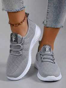 Women's Breathable Knit Slip-On Shoes - Wide-Fit Casual Sneakers, Soft EVA/PVC Composite Sole, Suitable For All Seasons, Jogging, And Daily Wear - Ash - View 3