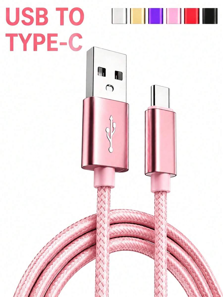 1~3件 USB Type-C 快充線，尼龍編織，3.3英尺/6.6英尺/10英尺長度，USB-A 轉 USB-C 充電線，相容於 Galaxy S25/24/S23/S22/S21 手機，相容於 16/16 Pro Max/15/15 Plus/15 Pro/15 Pro Max，手機配件/汽車配件，粉紅色，C-Type 快充線