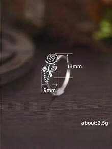 3D玫瑰花經典細版戒指，適合女性日常配戴 - 復古銀色 - 查看 2