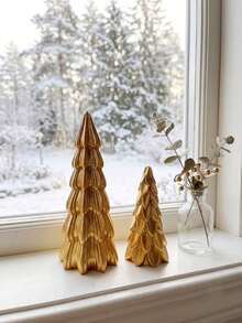 Modern Minimalist Luxury Matte Gold Christmas Tree Statue - Pine Cone And Pleated Countertop Decor, Holiday And Home Gift - A Pair Of Golden Christmas Trees - View 11