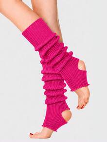 Women's Ribbed Stirrup Leg Warmers, Open Heel Knit Calf Sleeves With Lettuce Edge Trim, Stretchy Dance Warmers For Ballet, Y2K Street Style & Cozy Out - Multicolor - View 16