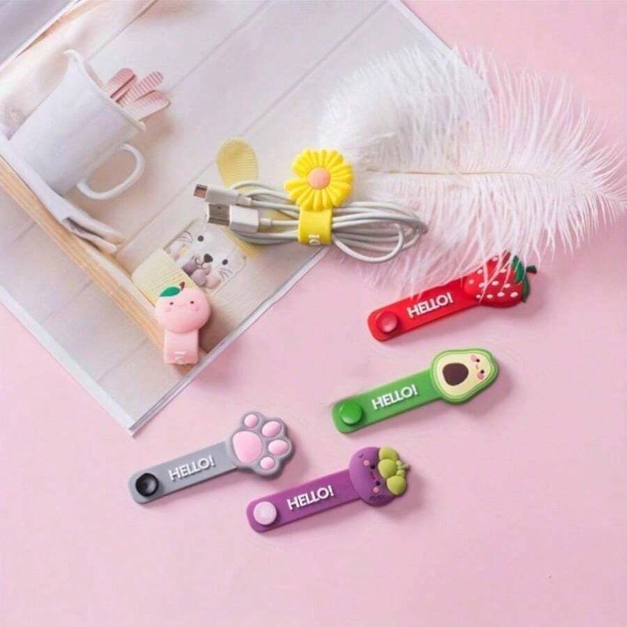 5/3pcs Cartoon Fruit PVC Cute Cable Organizer, Girls Student Earphone Data Cable Charging Cable Storage Hub - Multi-color - View 1