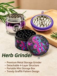 1組彩色卡通蜜蜂浮雕鋅合金4層草藥研磨器，磁吸蓋防氧化，超細過濾，工業風金屬研磨器，聖誕感恩節桌面裝飾（隨機款式），開學季禮物 - 多色1 - 查看 2
