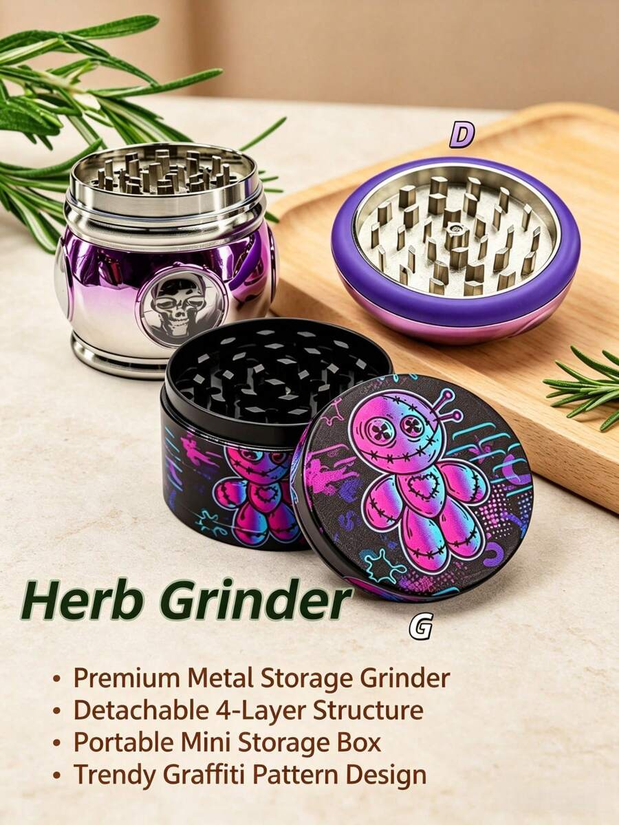 1組彩色卡通蜜蜂浮雕鋅合金4層草藥研磨器，磁吸蓋防氧化，超細過濾，工業風金屬研磨器，聖誕感恩節桌面裝飾（隨機款式），開學季禮物