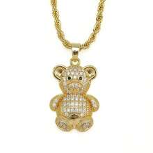 1pc Elegant Niche Cute Bear Pendant Necklace, Copper Inlaid Zirconia Copper Women Pendant Necklace For Daily Wear & Festivals - Yellow Gold - View 3