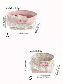 1pc Floral Lace Fabric Storage Basket Sweet Gentle Style Mother-Daughter Set Foldable Bedroom Dormitory Desktop Cosmetics Small Items Digital Products Organizer Container Home Decor Gift - View 2