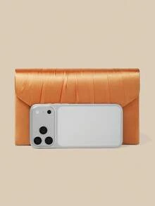 1 pieza Bolso de noche naranja para mujer, bolso de mano de satén de alta gama con diseño de solapa, adecuado para vacaciones, temporada de vacaciones, verano, playa, desplazamientos de negocios y otras ocasiones, bolso cruzado multifuncional, minimalista casual, playa, fiesta, esencial para vacaciones - Naranja - Ver 4