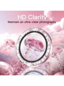 1pc Shiny Integrated Tempered Glass Camera Lens Protector Compatible With Iphone 17/16/15/14/13/12/11 Pro Max Series, Full Coverage Anti-Scratch Lens Cove, Individual Metal Diamond Ring 9H Hardness Scratchproof Protector, Case Friendly, Stylish Accessories Applicable To Daily Shield, Office, Home Daily Shield Office Home Phone Camera Cover Sparkling Crystal Waterproof Shockproof Anti-Fall Scratch - Pink - View 3