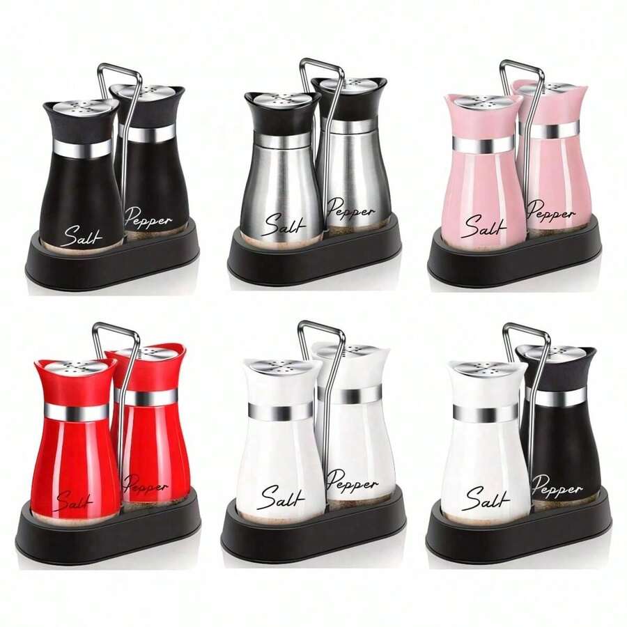 2pcs Salt And Pepper Shaker Set, Salt And Pepper Shakers With Base, Refillable Salt Shaker, 4oz Bottle, Modern Farmhouse Kitchen, Creative Kitchen Gift, Kitchen Essentials, Modern Design, Modern Kitchen Decor, High Quality Kitchenware