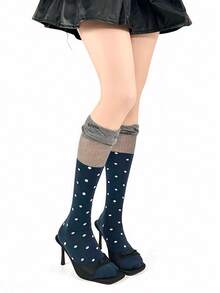 1/3 Pairs Women's Cute Polka Dot Knee-High Socks, Sheer Patchwork Design Versatile Stacked Leg Socks, Sweet Preppy Style - Multicolor - View 9