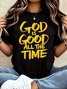 Loose Design/Plus Size"God Is Always Good"Christianity T Shirt Women's Religious Belief Statement Pattern T Shirt Casual Summer Tops - 黑色 3 - 查看 2