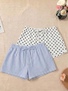 2pcs Women's Plus Size Polka Dot Pajama Shorts, Loose Comfortable Loungewear, Suitable For Summer - Multicolor - View 3