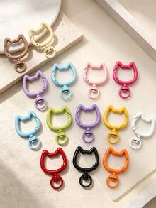 12/34pcs Random Color Mixed Heart, Flower, Donut, Cat And More Styles Painted Candy Color Spring Clasp Open Ring Keychain Pendant, Suitable For DIY Handmade Decoration Crafts, Bag Hook - Random Color Mixing - View 10