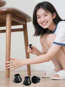 8pcs Solid Wood Floor Chair Leg Protectors, With Felt Pads, Cup-Shaped Leg Caps To Protect Wooden Furniture Legs - Black - View 7