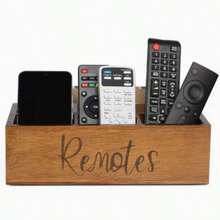 1pc Acacia Wood Remote Control Holder, Remote Control Stand, Wooden Desktop Organizer With 3 Compartments, Multi-Functional Storage Box, Suitable For Living Room, Kitchen, Bedroom, Office, Desk, Drawer Organizer, Home Storage - Multicolor - View 6