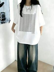 女款休閒圓領字母印花寬鬆短袖T恤，春夏百搭白色 - 白色 - 查看 2