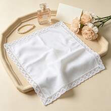 33cm Thin Pure Cotton White Square Handkerchief With Delicate Lace Trim, Unisex, Wedding Anniversary Keepsake Gift, 3pcs/6pcs - White - View 5
