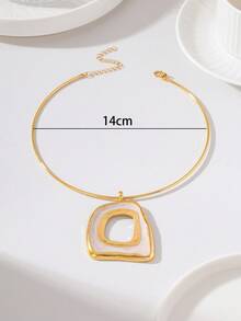 1pc Fashion Asymmetrical Hollow Square Oil Drop Pendant Necklace - Collar - View 3