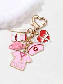 Pingente de Liga com Tema de Enfermeira & Médico, Chaveiro Rosa, Cheio de Amor - Máscara - Termômetro - Touca de Enfermeira - Roupas - Frasco de Remédio, Pingente Decorativo Feminino com Fecho, Chaveiro, Presente Perfeito para o Dia Internacional da Enfermagem, Estilo Clássico, Pingente de Casal, Adequado para Bolsas, Chaves, Fones de Ouvido, Capas de Telefone, Tema de Enfermagem, Obrigado Enfermeiras - Multicolorido - Visão 14
