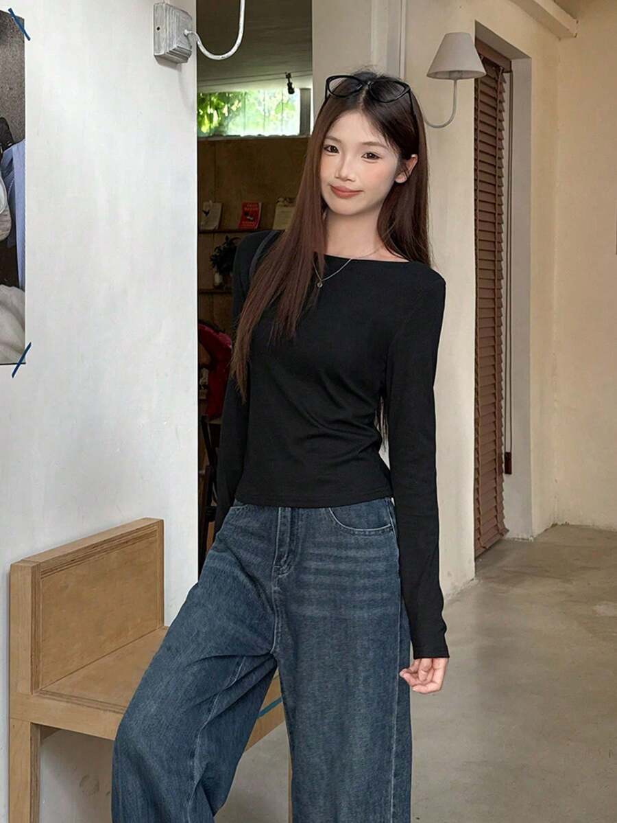 Women's Summer Lace Trim 2 In 1 Slim Fit Inner Layer Base Tee Black Casual - Black - View 1