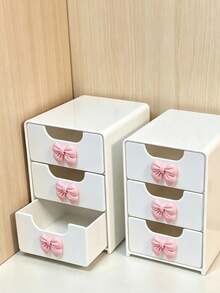 Mini Desktop Drawer Storage Box With Bow Decoration, Plastic Multi-Layer Jewelry & Cosmetic Organizer, Non-Electric Desktop Storage, Suitable For Vanity, Bedroom, Office, Ideal For Storing Daily Essentials, Perfect For Home Vanity - Multicolor - View 9
