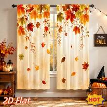 2pcs Autumn Leaf Falling Curtains, Home Decor, Orange-Red Maple Leaf Branch Pattern, Natural Landscape Style, Seasonal Window Decor, Suitable For Living Room, Bedroom, Kitchen Decoration - Multicolor - View 5