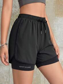 Knot & Curve 2PCS 2 In 1 Women's Sports Shorts, Solid Color Liner Shorts, 2 In 1 Athletic Pants, Elastic Two Pieces Set, Summer Pants Suitable For Running, Sports, Yoga, Fitness, Workout - Multicolor - View 3