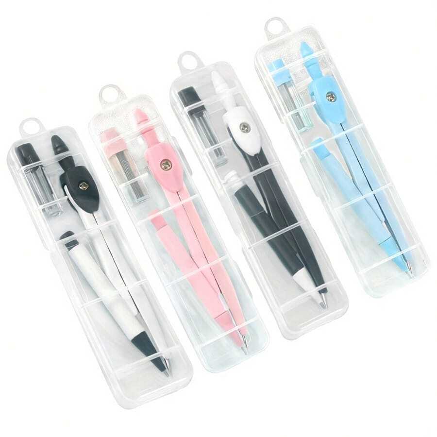 1 Set Geometric Compass, Transparent Plastic Drawing Tool Set, Suitable For School Exams And Art Projects, 1 Pair Compass, Compass, College Compass, Children's Compass, Math Compass, Drawing Compass, Stationery - Drawing Tools - View 1