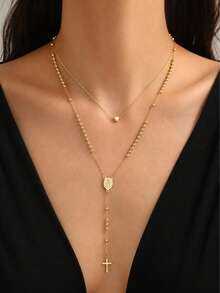VceTd2PCS Fashion Style Stainless Steel Women's Necklace Set With Mini Heart Pendant And Round Disc Y-Shaped Necklace, Suitable For Women To Wear During Festivals - LM031/YW001XL - View 4