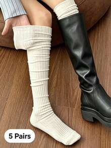1 Pair Vertical Striped Slouchy Over-The-Knee Socks, Matching Long Boots Socks, JK Fashion Girl Style, Y2K Style, Daily Wear - Multicolor - View 8