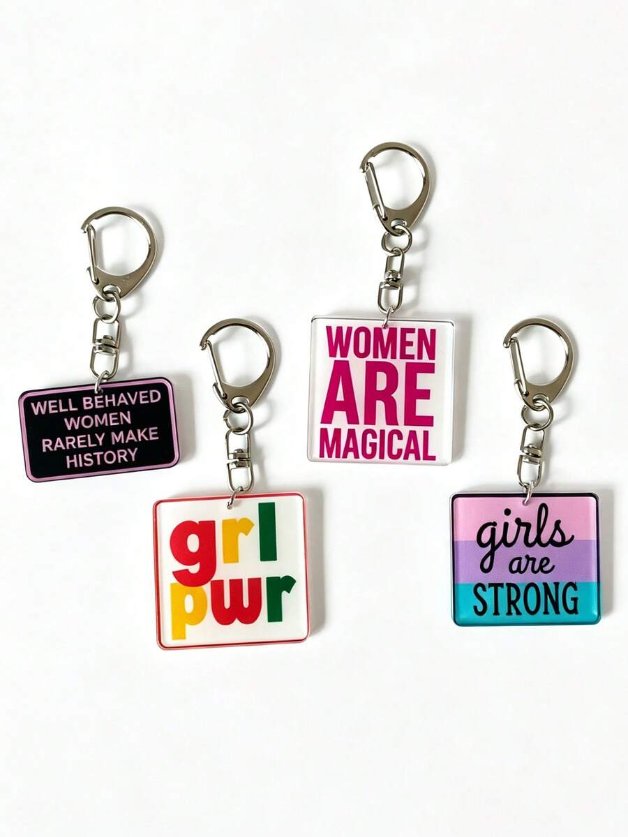 1pc/4pcs Positive Energy Girl Power Series Keychain, Faith Pendant, Backpack Accessory, Bag Charms Decoration, Gifts For Family, Friend, Colleague - Multicolor - View 1