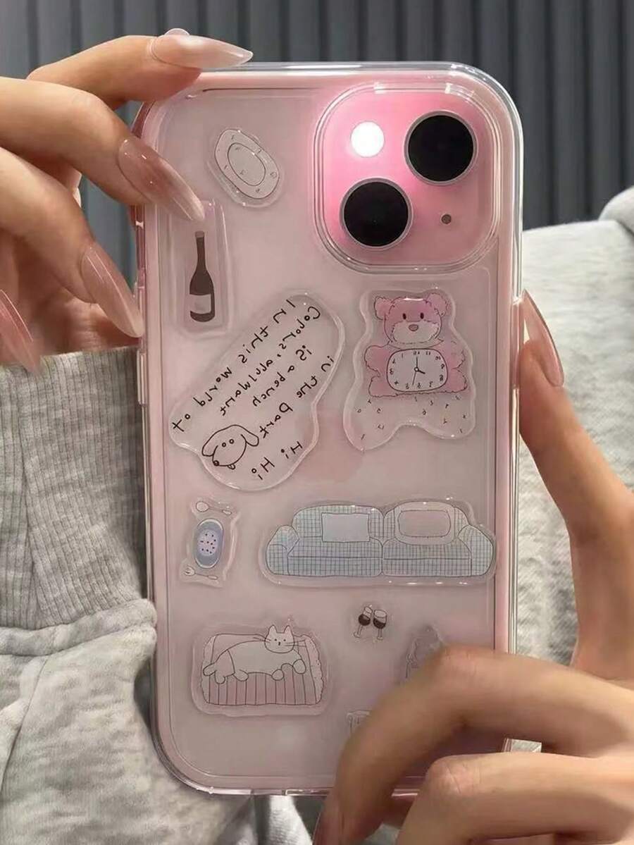 DIY Cute Fun Snowman Tree Illustration Transparent Phone Case, Compatible With IPhone 17 Air 16 ProMax 15 14 13 12 11 Pro Max, Clear Cute Shockproof Protective Case (DIY Phone Case Stickers Can Be Customized)