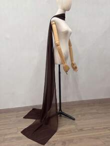 新娘礼服蕾丝披肩，长拖尾高端韩式摄影披肩，白色雪纺简约披肩 - 拖低披肩 - 查看 30