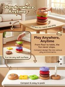 Hamburger Rotating Stacking Toy, Early Education Geometric Shape And Color Recognition Stacker, Improves Hand-Eye Coordination And Sensory Training, Indoor Parent-Child Interactive Stress Relief Rainbow Tower Educational Toy, Suitable For Infants And Toddlers Home Activities, Halloween Birthday Holiday Gift - Multicolor - View 8