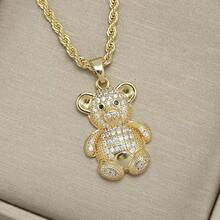 1pc Elegant Niche Cute Bear Pendant Necklace, Copper Inlaid Zirconia Copper Women Pendant Necklace For Daily Wear & Festivals - Yellow Gold - View 2