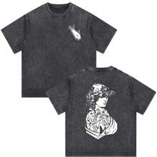 Camiseta Oversized Casual de Estilo Streetwear con Estampado de Esqueleto Forward Observations Group Vintage Washed Fog para Hombre y Mujer - Q012465-Negro - Ver 7