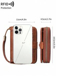 MIYIN Fashion Retro Hollow Design Credit Card Wallet, Women's, RFID Anti-Theft, Large Capacity Bifold Zipper Card Holder, With Wrist Strap, 32 Card Slots, Short Wallet, Wristlet Wallet, RFID Wallet, Suitable For Party, Shopping, Travel - Brown - View 12