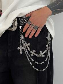 1pc Men's Cross Pendant Pants Chain, High-End Hip-Hop Street Jeans, Hanging Chain, Waist Chain, Versatile Accessories - Silver - View 8