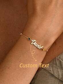 Customized Name Birthstone Bracelet, Minimalist Name Letter Bracelet, Family Birthstone Bracelet - Multicolor - View 2